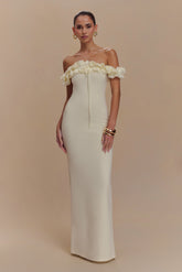 Nova Ruffle Off Shoulder Maxi Dress - Ivory