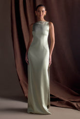 Violet Sleeveless Satin Maxi Dress - Sage