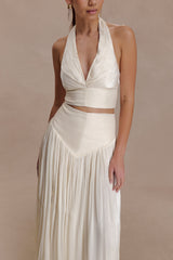 Makena Gathered V Neck Top - Opal White