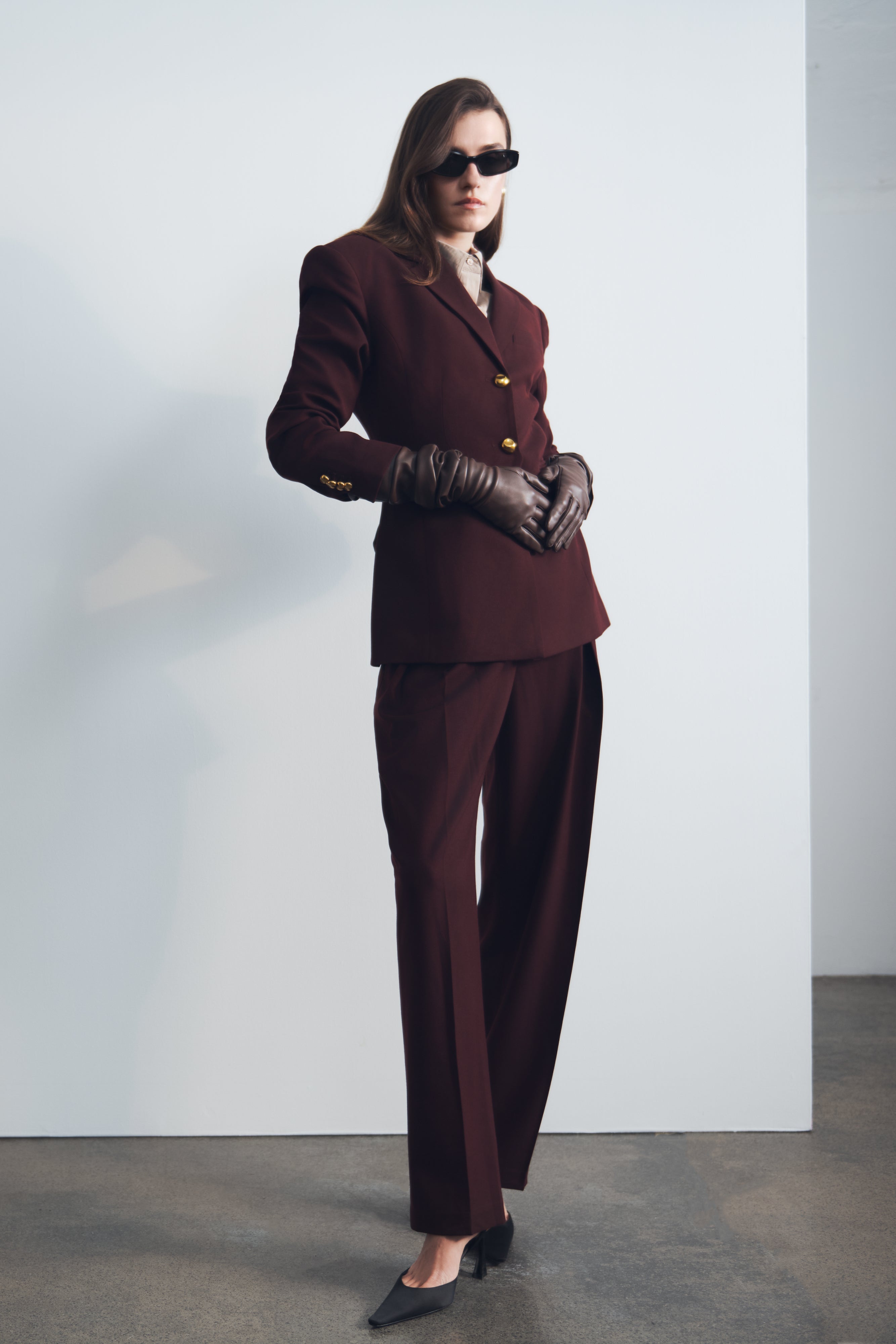 Penelope Pleated High Waisted Pants - Mahogany