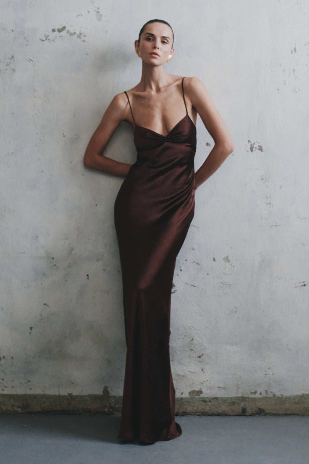 Lilly Sweetheart Satin Maxi Dress - Dark Chocolate