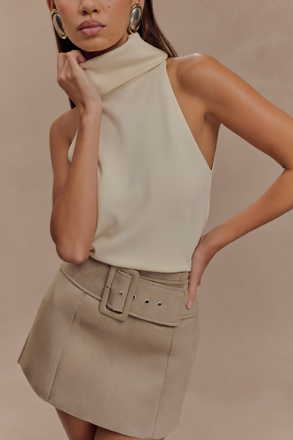 Hayes Faux Suede Belted Mini Skirt - Sand