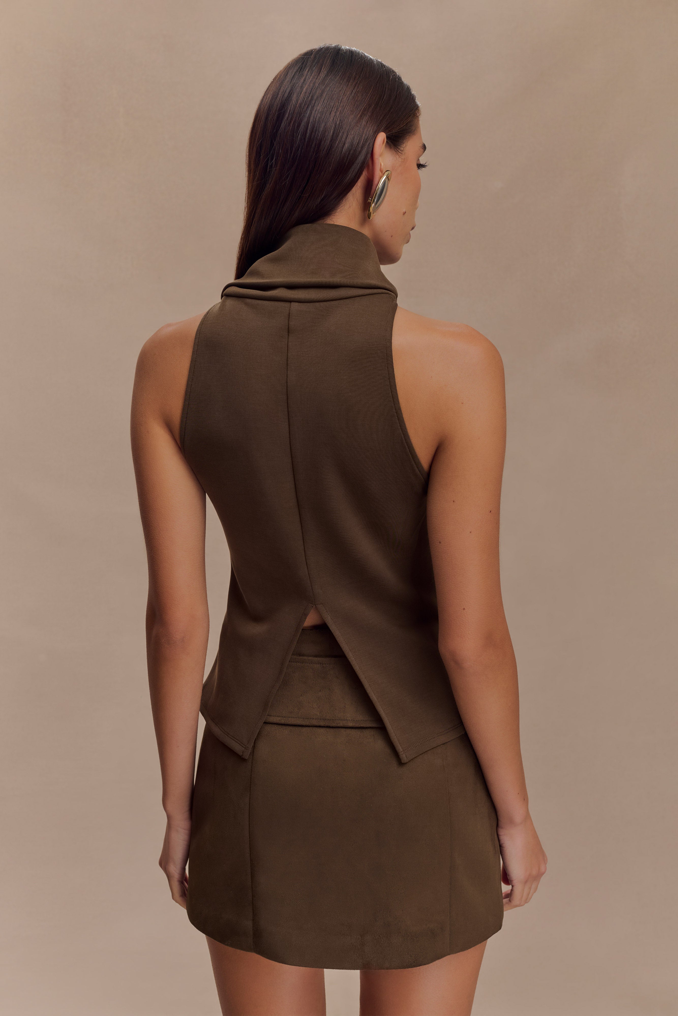 Hayes Faux Suede Belted Mini Skirt - Chocolate