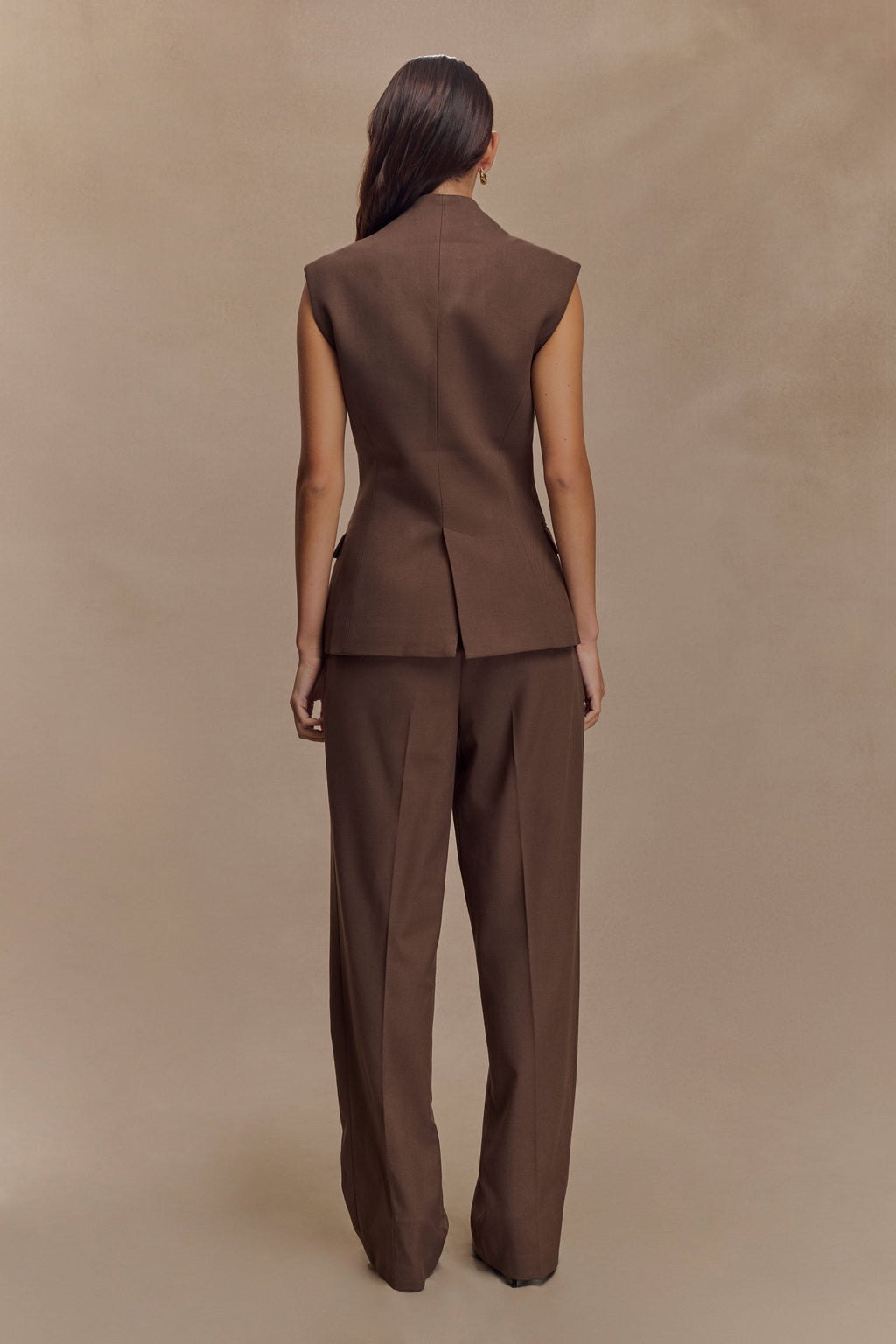 Penelope Suiting Sleeveless Blazer - Chocolate