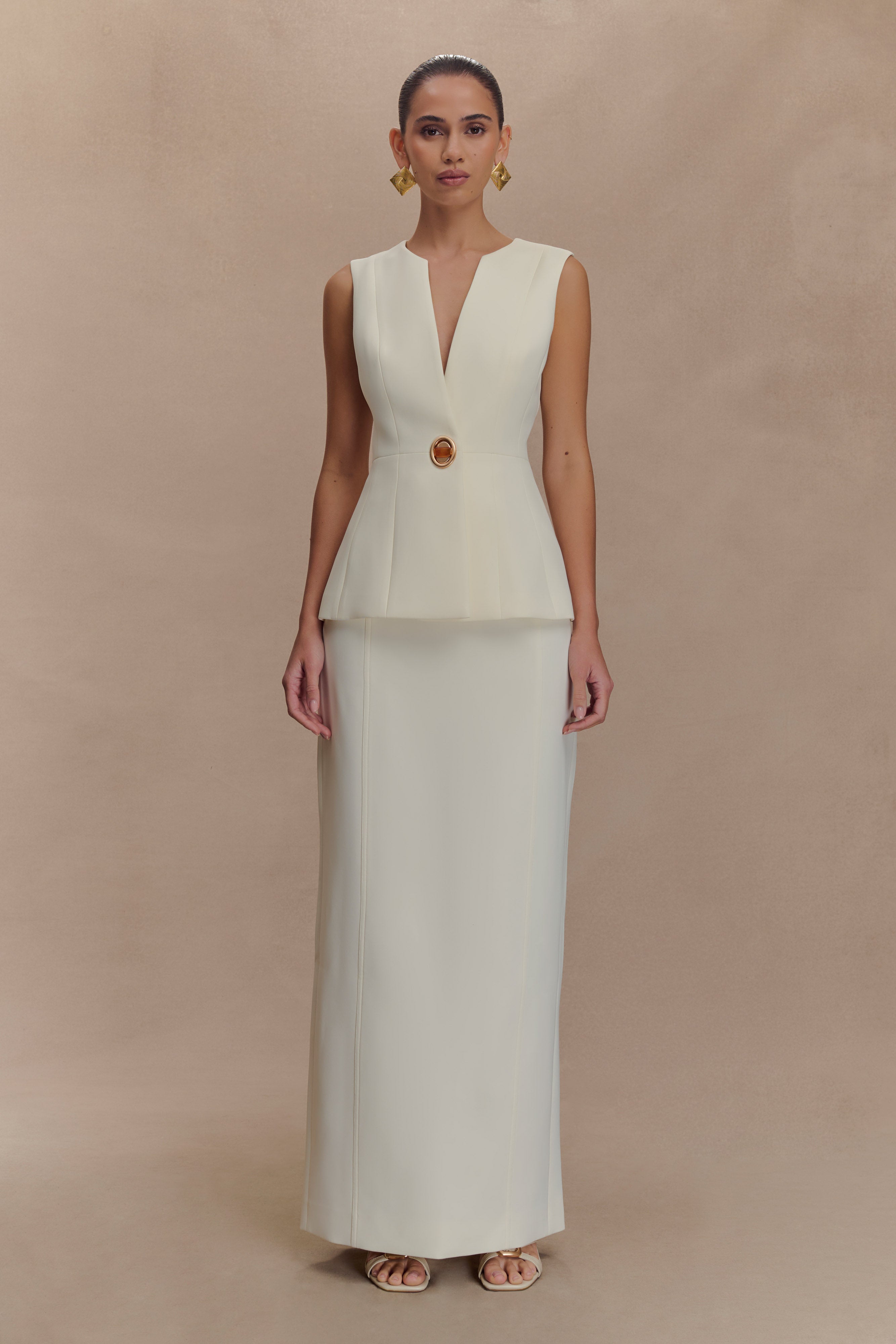 Angelie Suiting Vest Top - Ivory