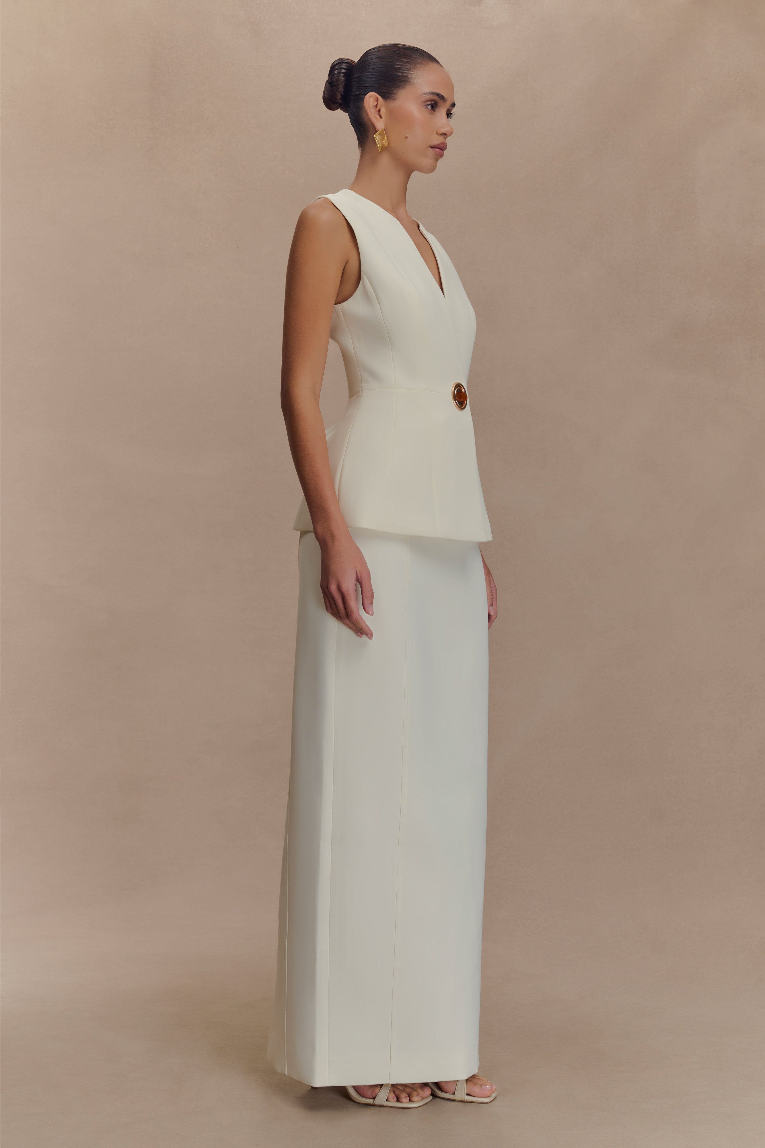 Angelie Suiting Vest Top - Ivory