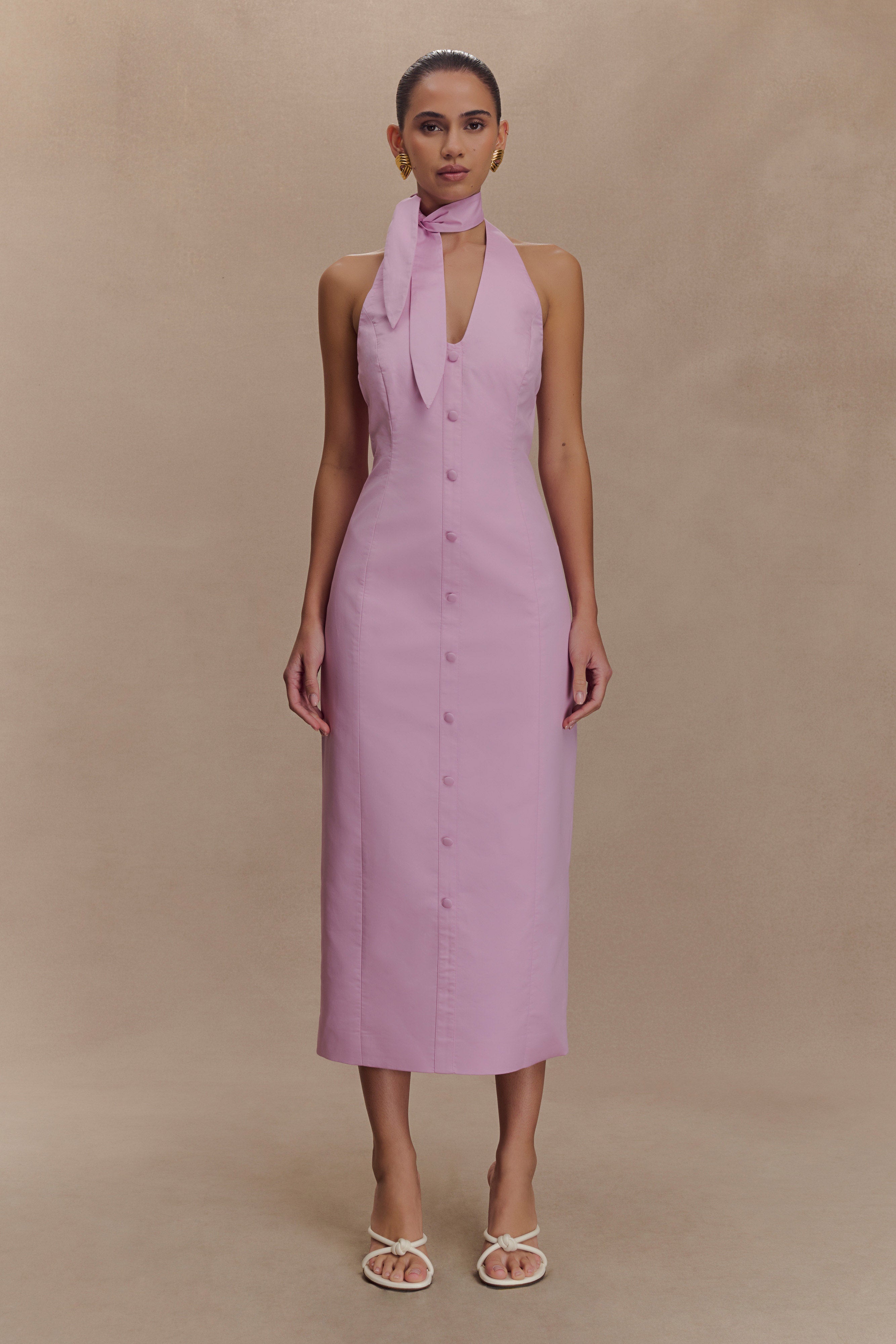 Simona Halter Neck Midi Dress - Blush Pink