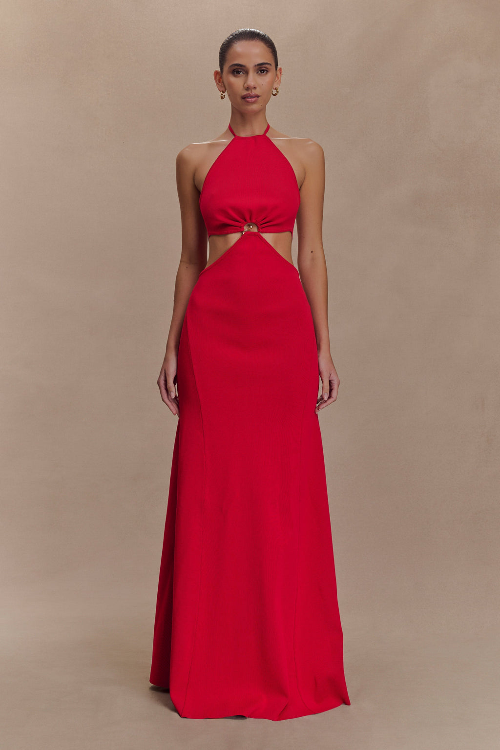 Marlowe Halter Knit Maxi Dress - Red