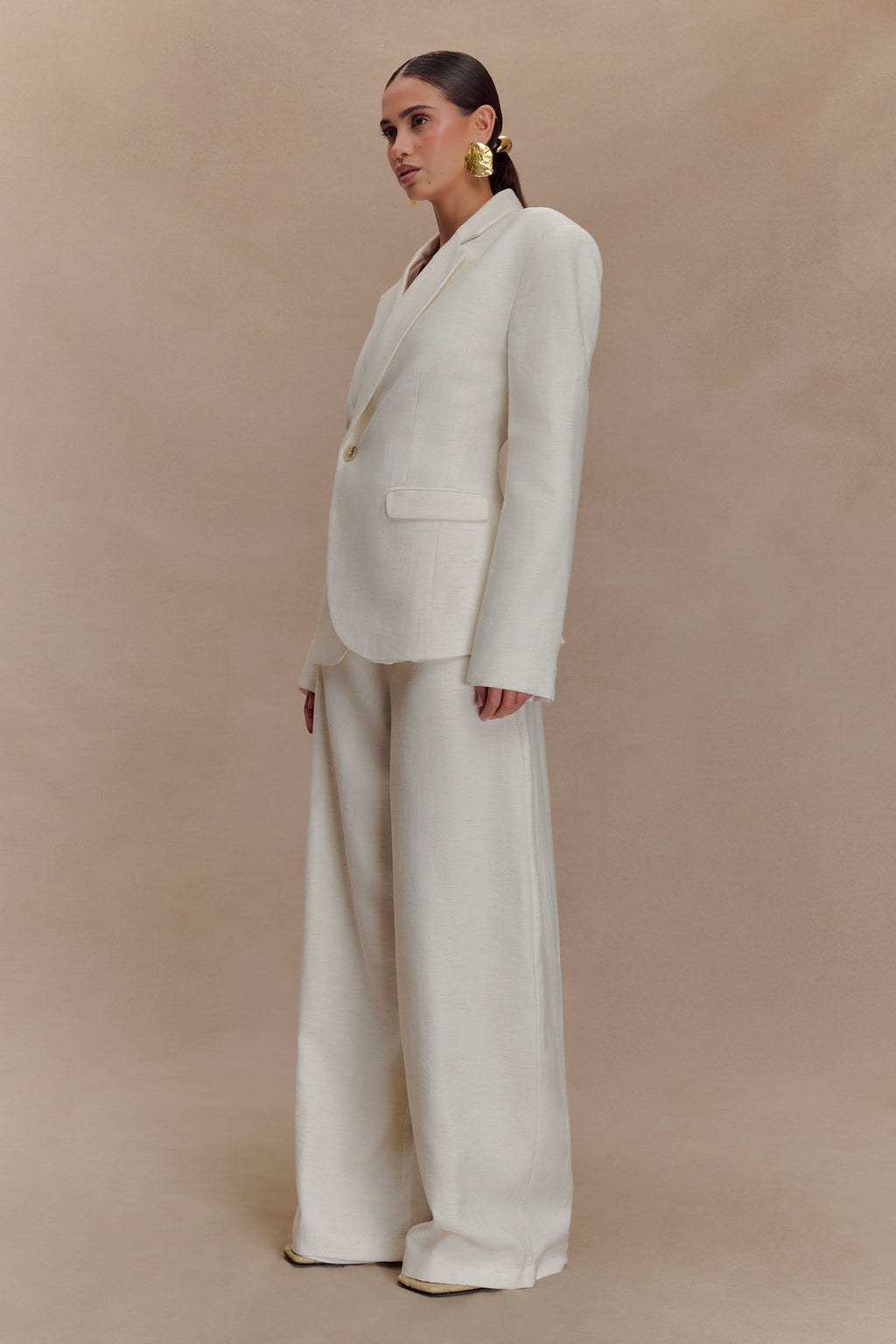 Jameson Cinched Linen Blazer - Oat Marle