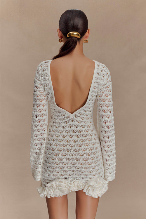 Aileen Ruffle Crochet Mini Dress - Ivory