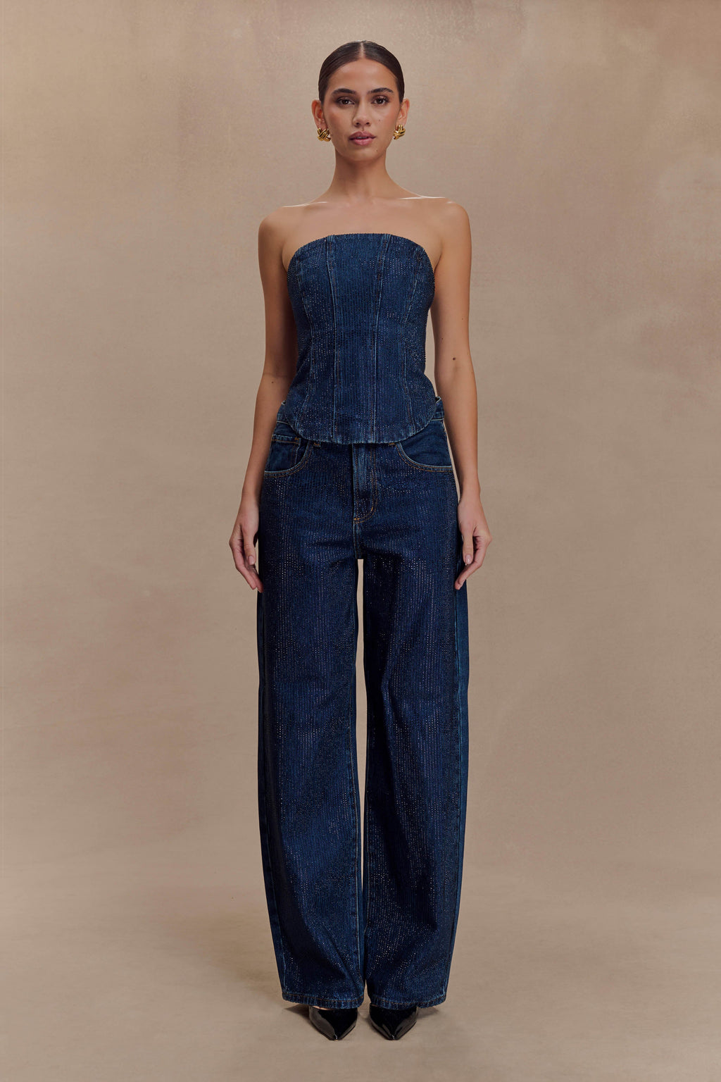 Monte Strapless Diamante Denim Corset - Midnight Blue
