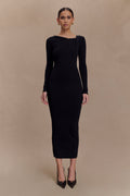 Culver Draped Twist Knit Midi Dress - Black