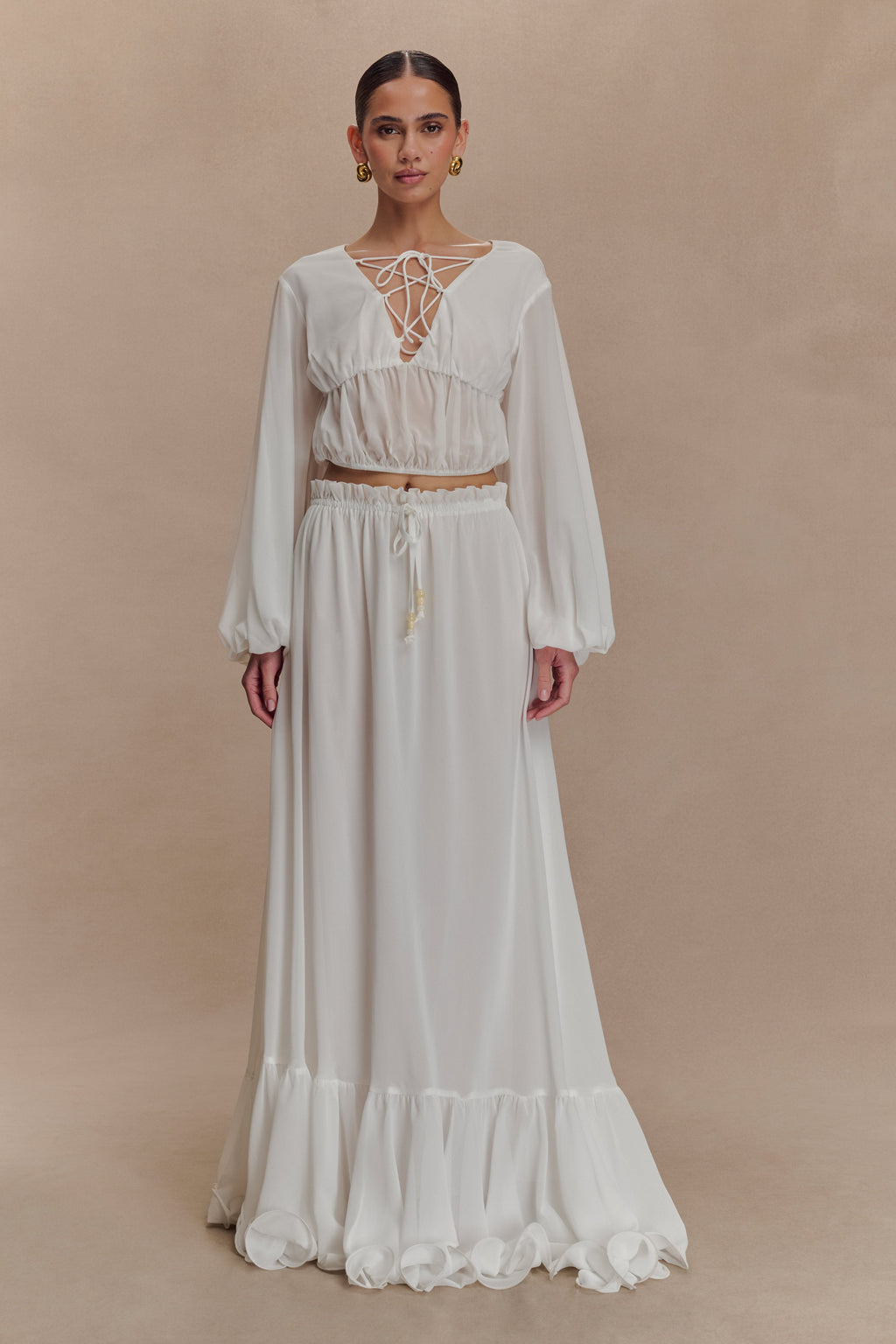 Carlie Chiffon Maxi Skirt - Ivory