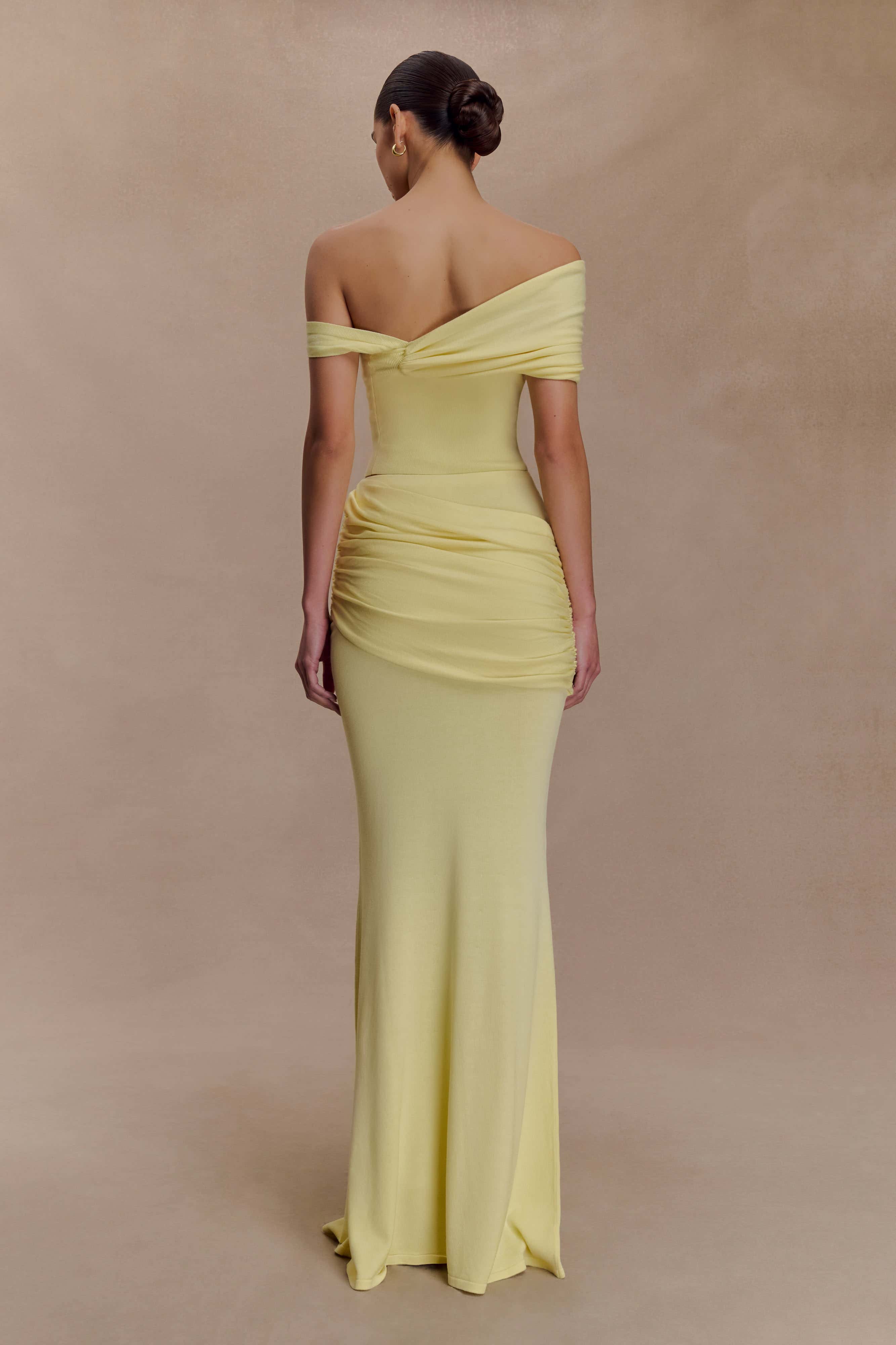 Irene Gathered Knit Maxi Skirt - Lemon