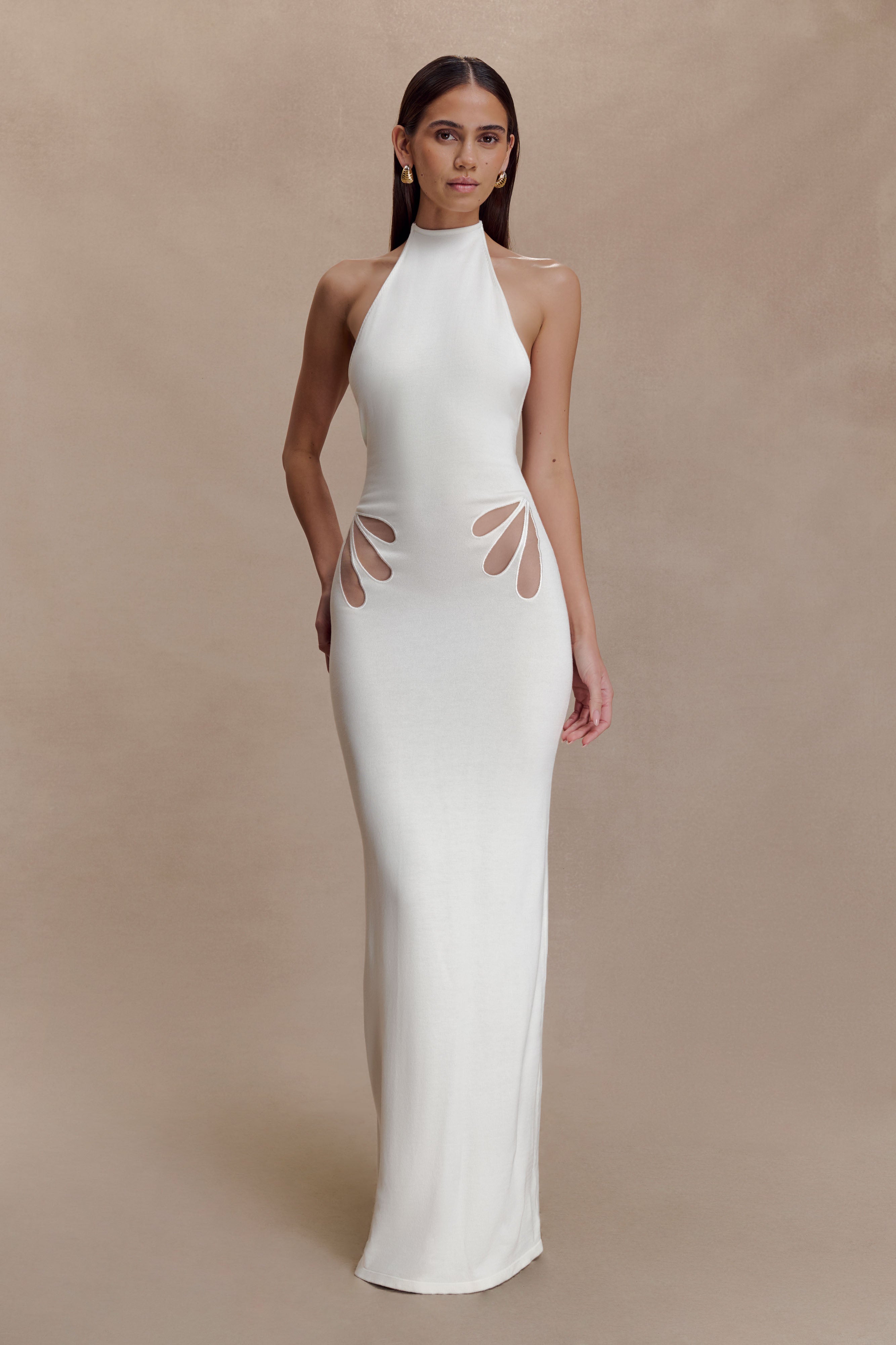 Brock Knit Halter Maxi Dress - White