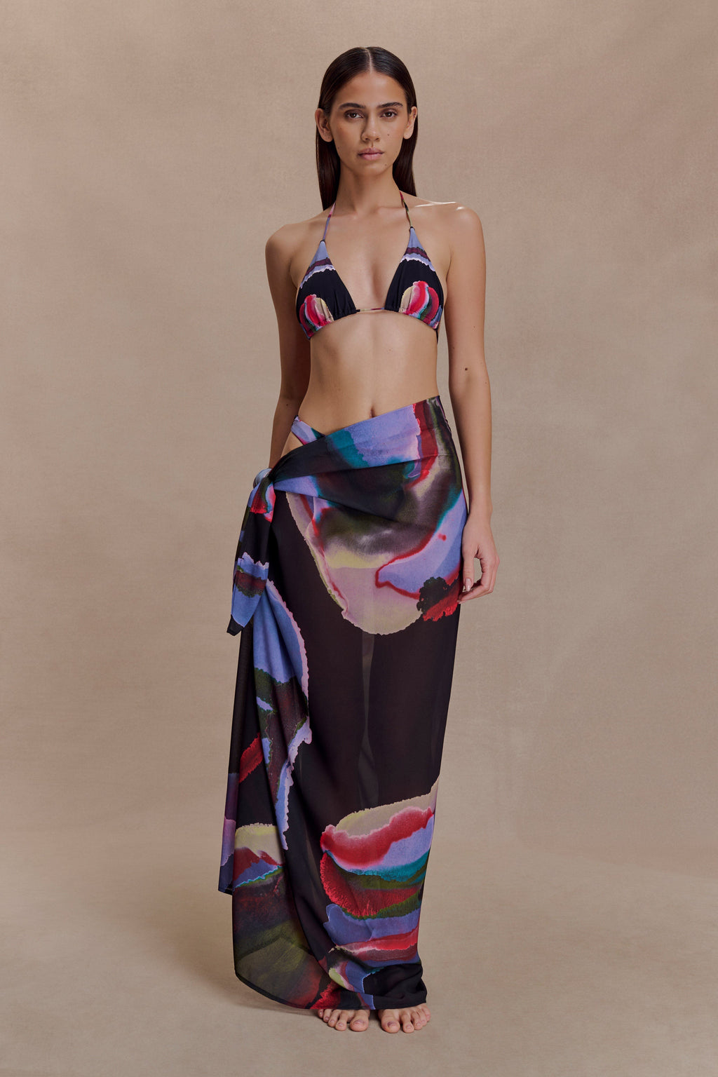 Evie Chiffon Sarong - Multi Fluid Reverie Print