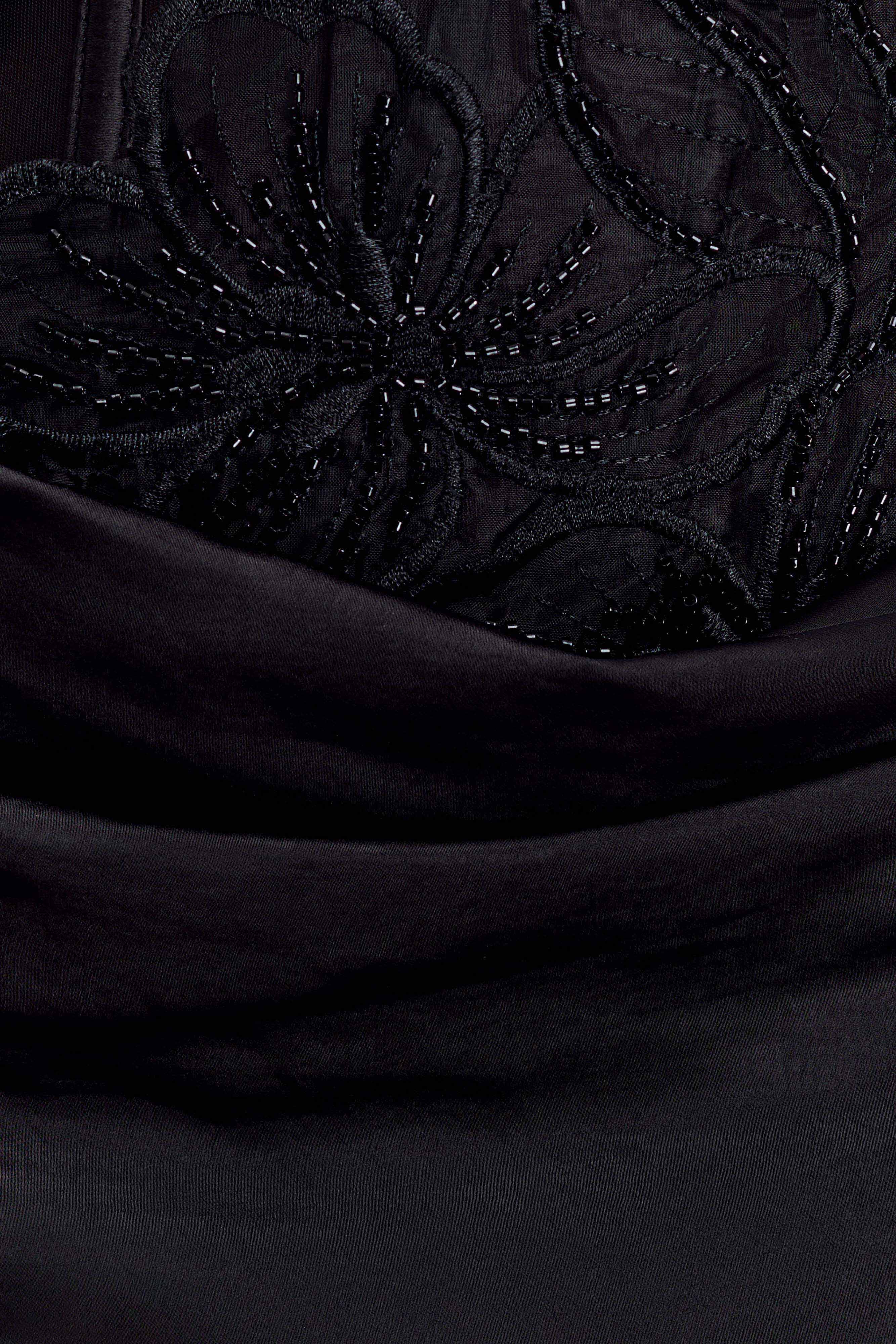 Asha Floral Mesh And Satin Maxi Dress - Black