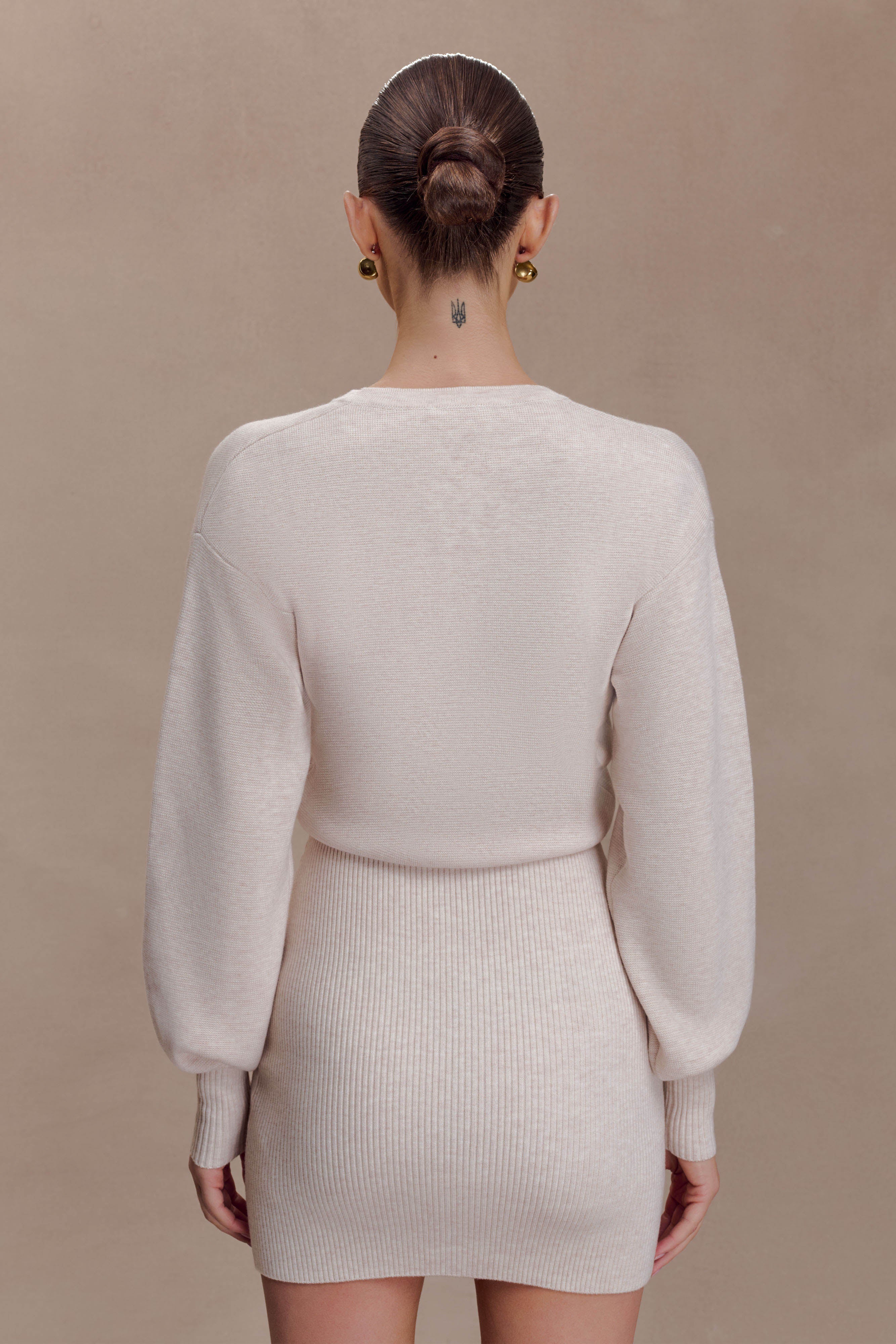 Xaden Wool Mix Knit Mini Dress - Oat Marle