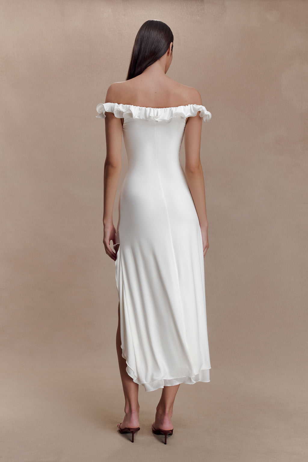 Allegra Off Shoulder Ruffle Midi Dress - Ivory