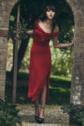 Allegra Off Shoulder Ruffle Midi Dress - Ruby
