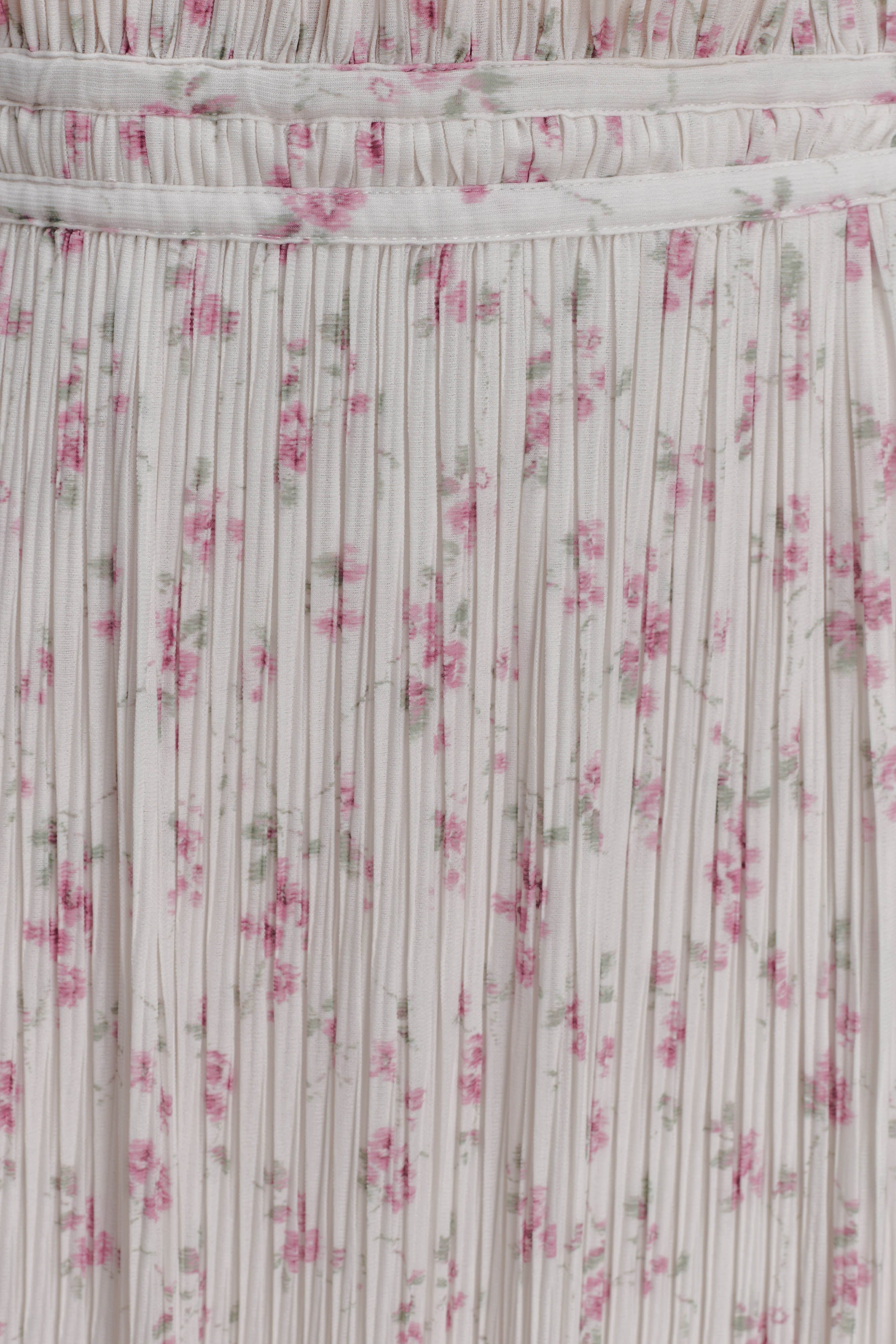 Amaris Gathered Plisse Maxi Skirt - Floral Ditsy Print