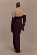 Kirsten Off Shoulder Chiffon Maxi Dress - Cacao Brown