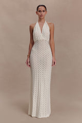 Deeliah Halterneck Crochet Maxi Dress -  Ivory