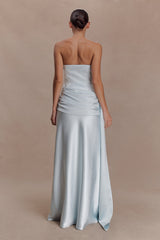 Sarah Strapless Maxi Dress With Waist Tie - Ice Blue