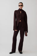 Lara Knit Cardigan With Scarf - Chocolate