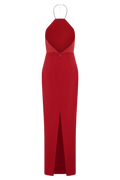Elina Satin Necklace Maxi Dress - Red
