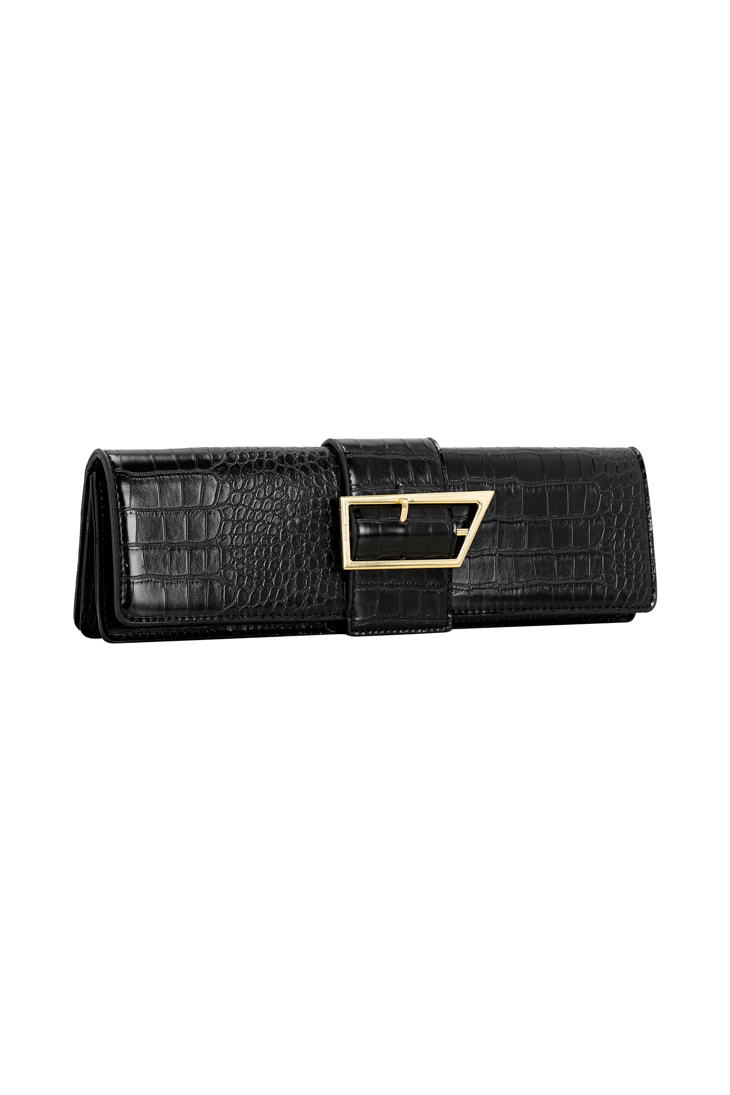 Jessica Faux Leather Crocodile Clutch - Black