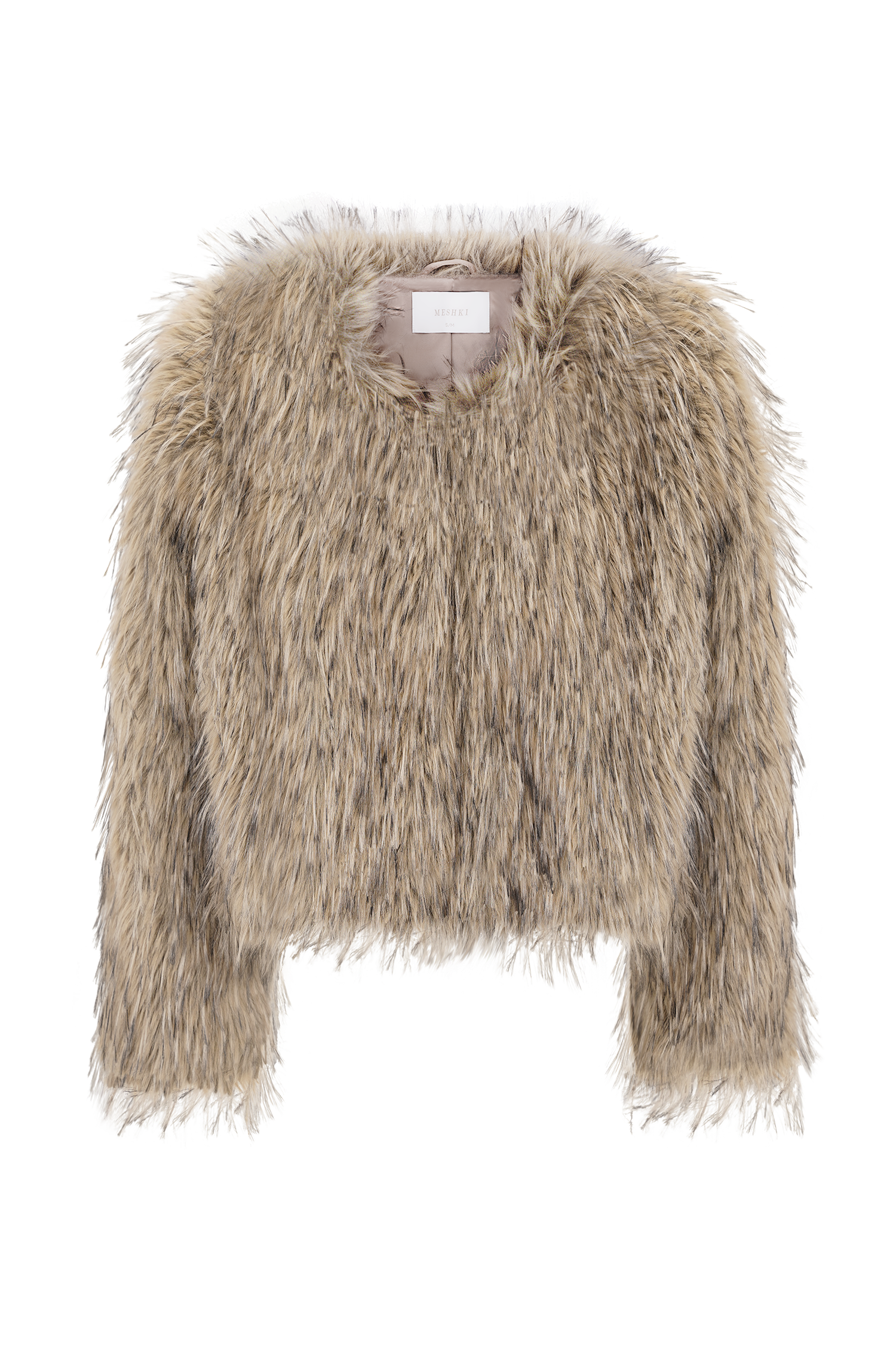 Ottie Mongolian Faux Fur Cropped Jacket - Brown Multi