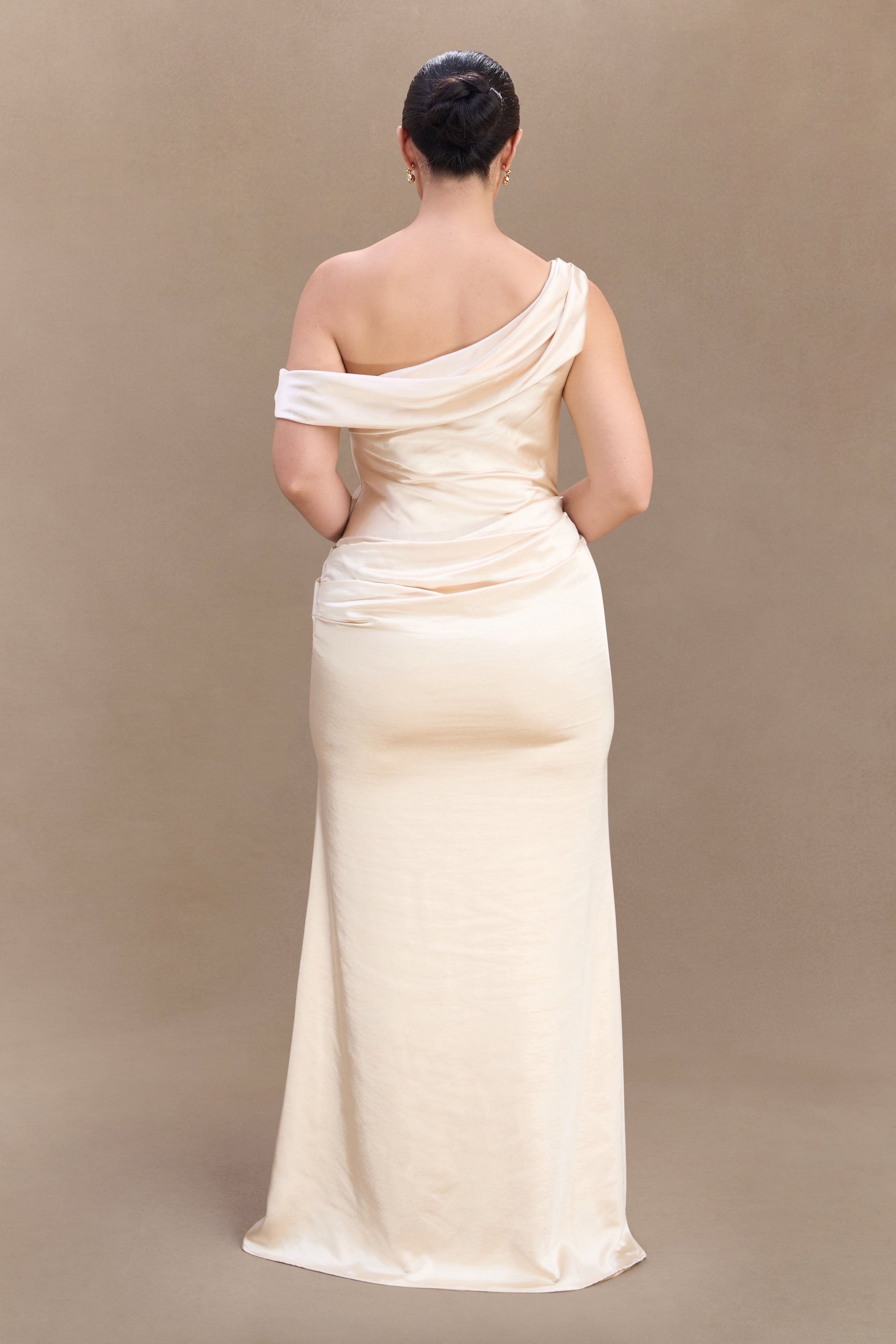 Dalia Off Shoulder Satin Maxi Dress - Blush Gold