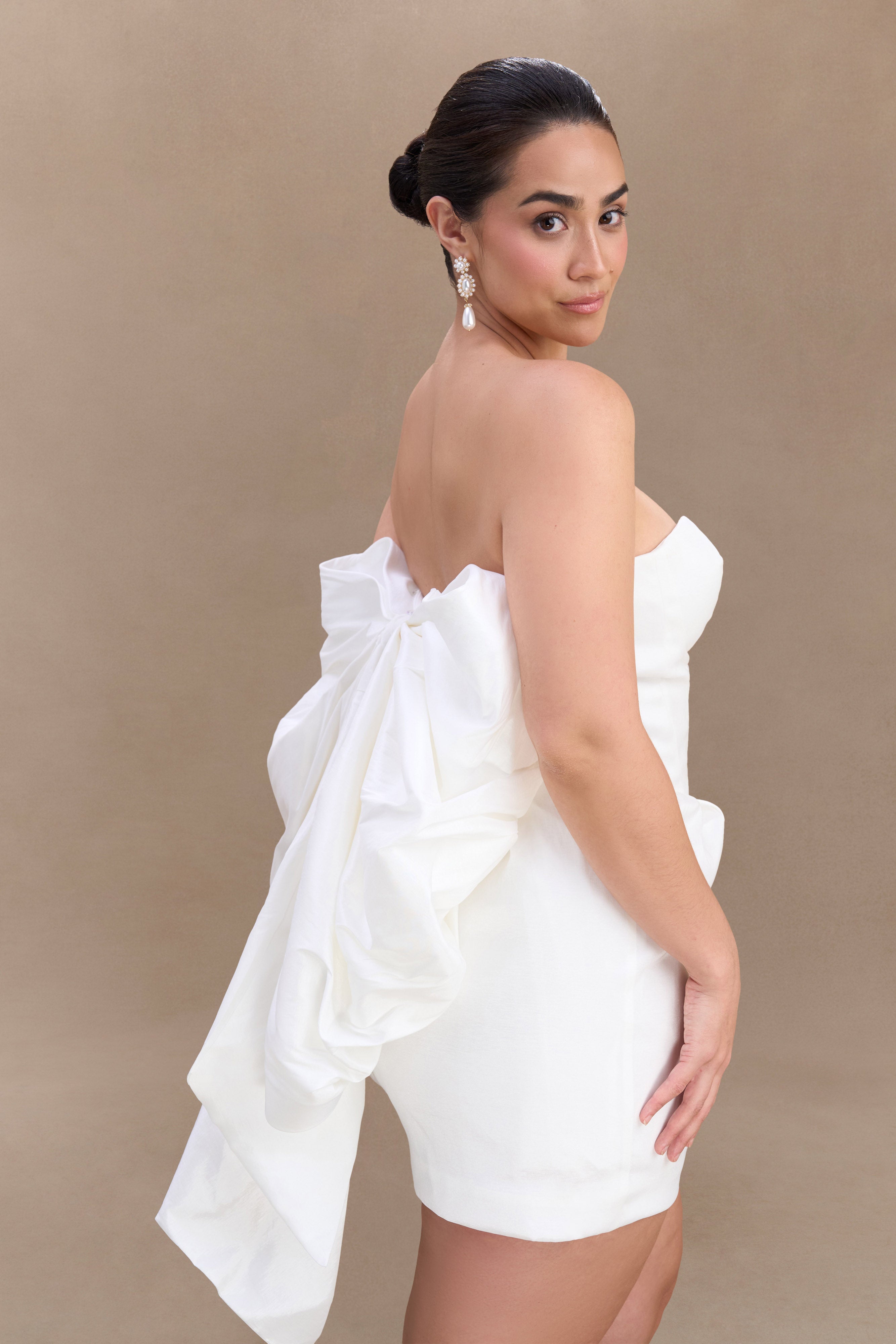 Suzette Taffeta Bow Mini Dress - White